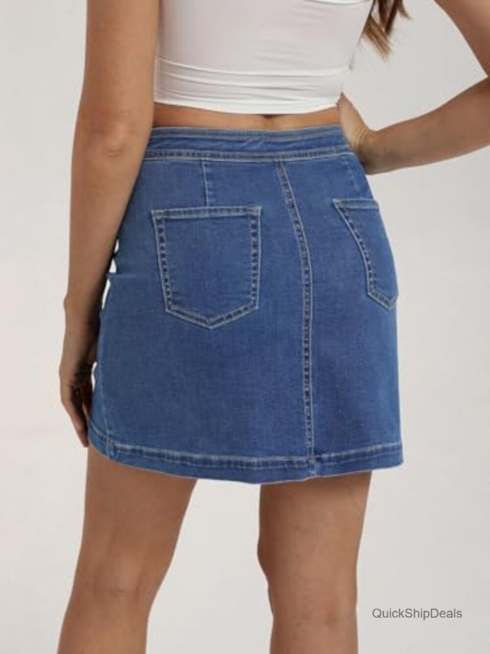 High Waist A-Line Denim Mini Skirt with Front Button Panel - Picture 6 of 6